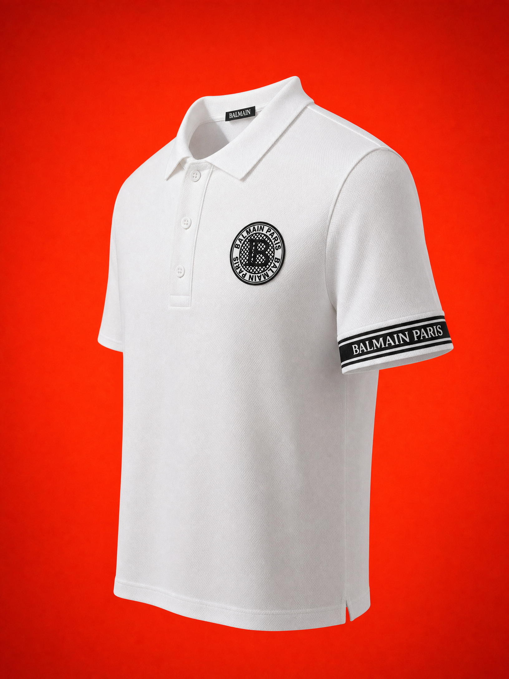 Balmain Paris Logo Piqué Polo Shirt – White
