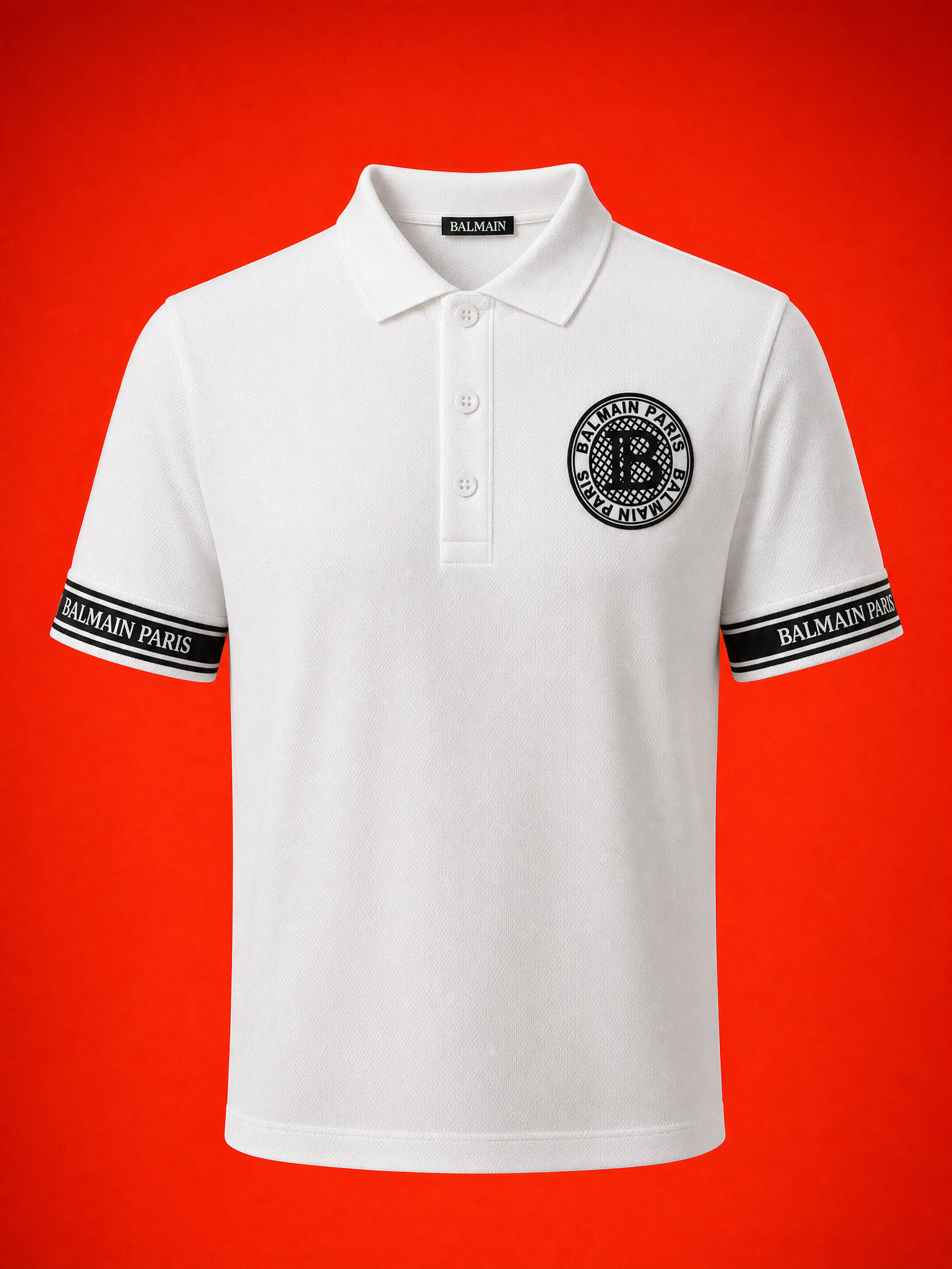 Balmain Paris Logo Piqué Polo Shirt – White