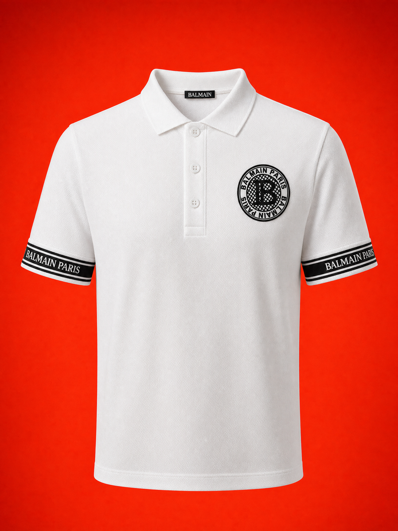 Balmain Paris Logo Piqué Polo Shirt – White