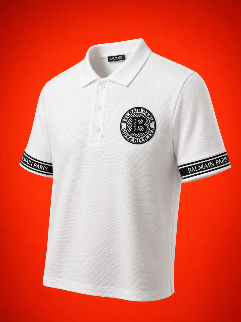 Balmain Paris Logo Piqué Polo Shirt – White