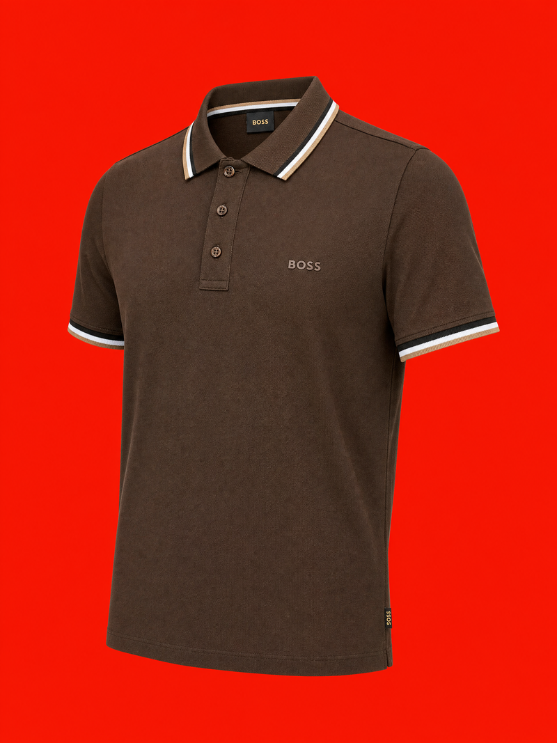 BOSS Signature Tipped Polo Shirt – Brown