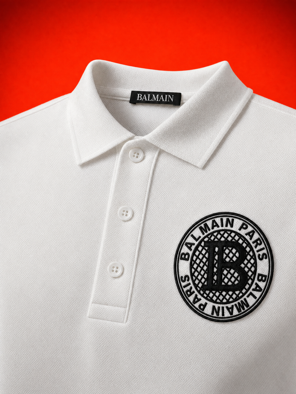 Balmain Paris Logo Piqué Polo Shirt – White