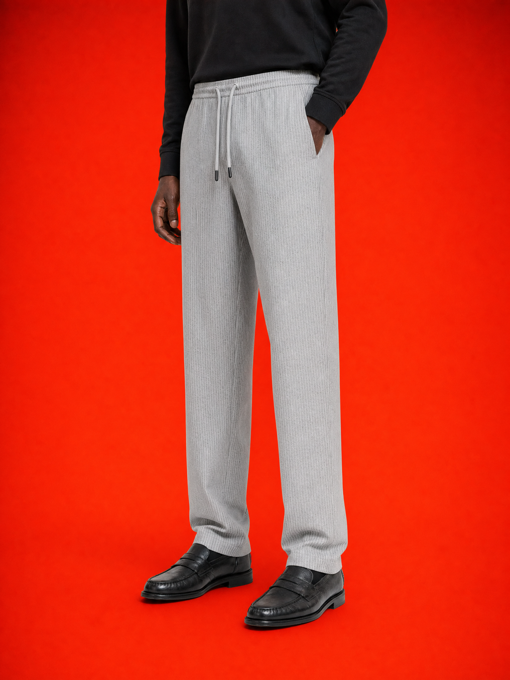 Hugo Boss Relaxed Drawstring Ribbed Trousers – Light Grey