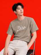 Dior Embroidered Script Logo T-Shirt – Taupe Beige