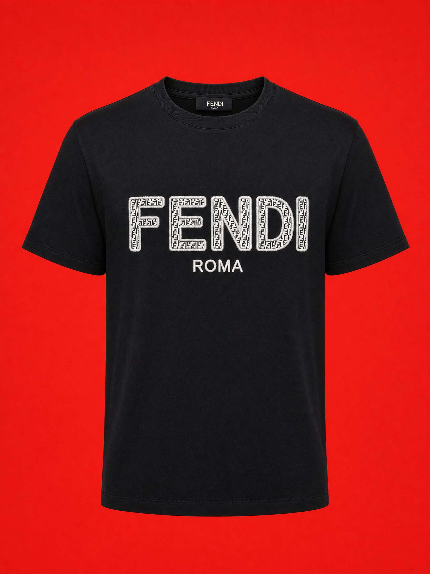 ⁠Fendi Roma FF Monogram Logo T-Shirt – Black