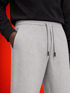 Hugo Boss Relaxed Drawstring Ribbed Trousers – Light Grey