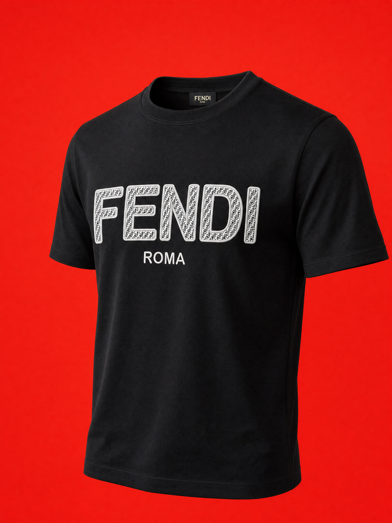 ⁠Fendi Roma FF Monogram Logo T-Shirt – Black