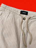 BOSS Relaxed-Fit Drawstring Linen Trousers – Natural Pinstrip