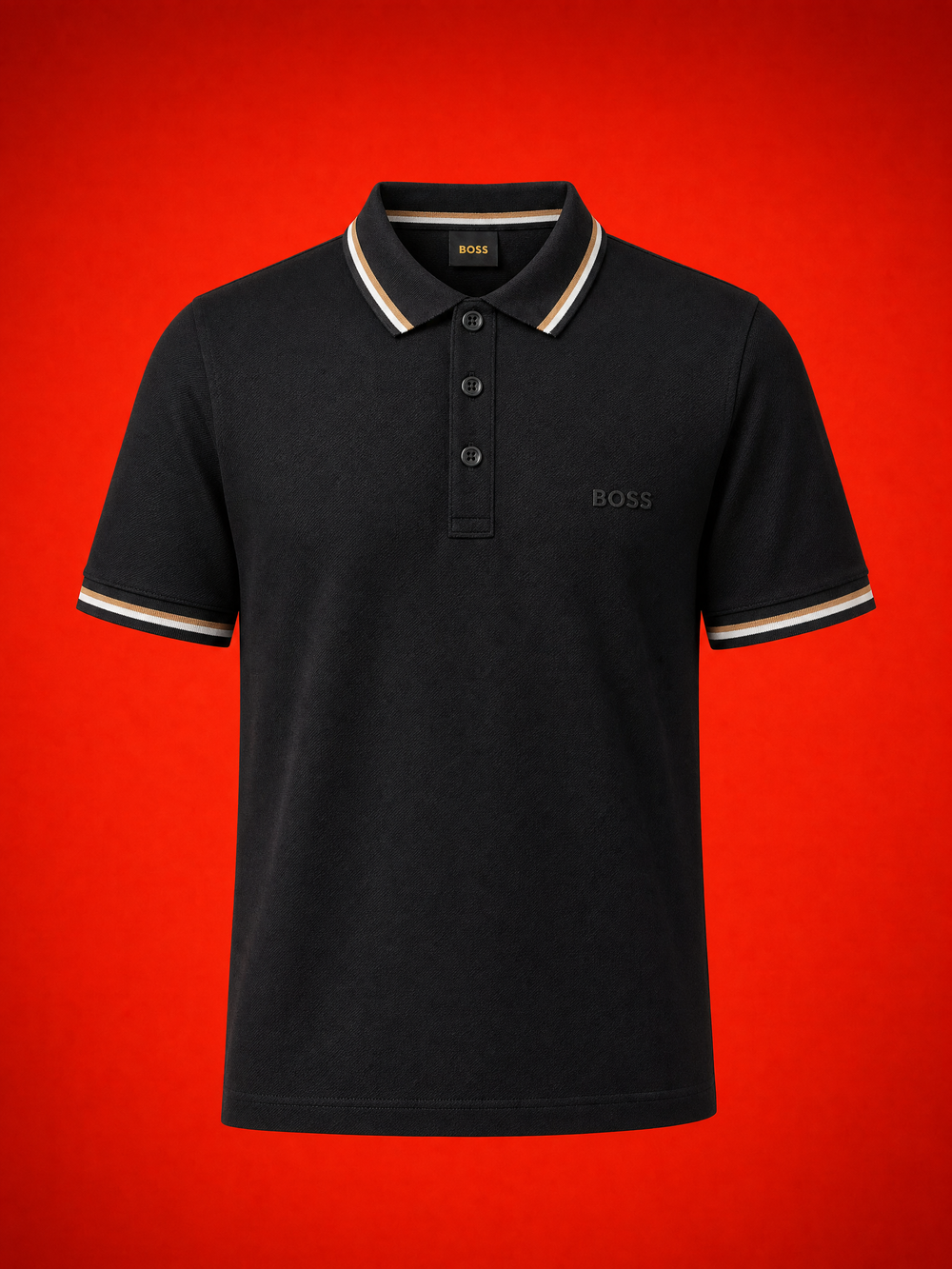 BOSS Polo Shirt with Signature Stripe Trim – Black
