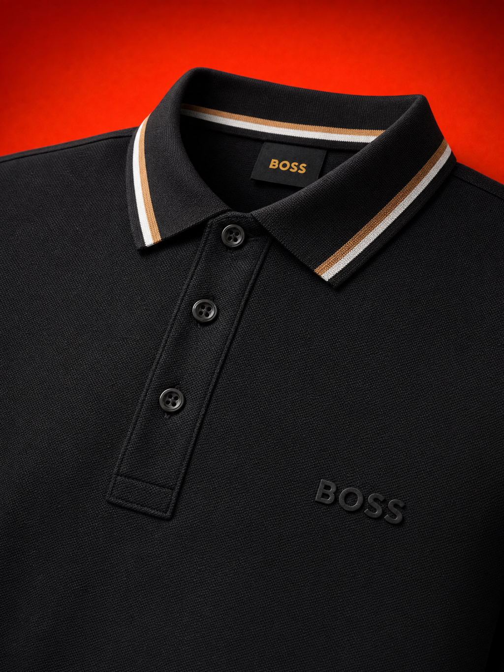 BOSS Polo Shirt with Signature Stripe Trim – Black