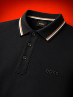 BOSS Polo Shirt with Signature Stripe Trim – Black