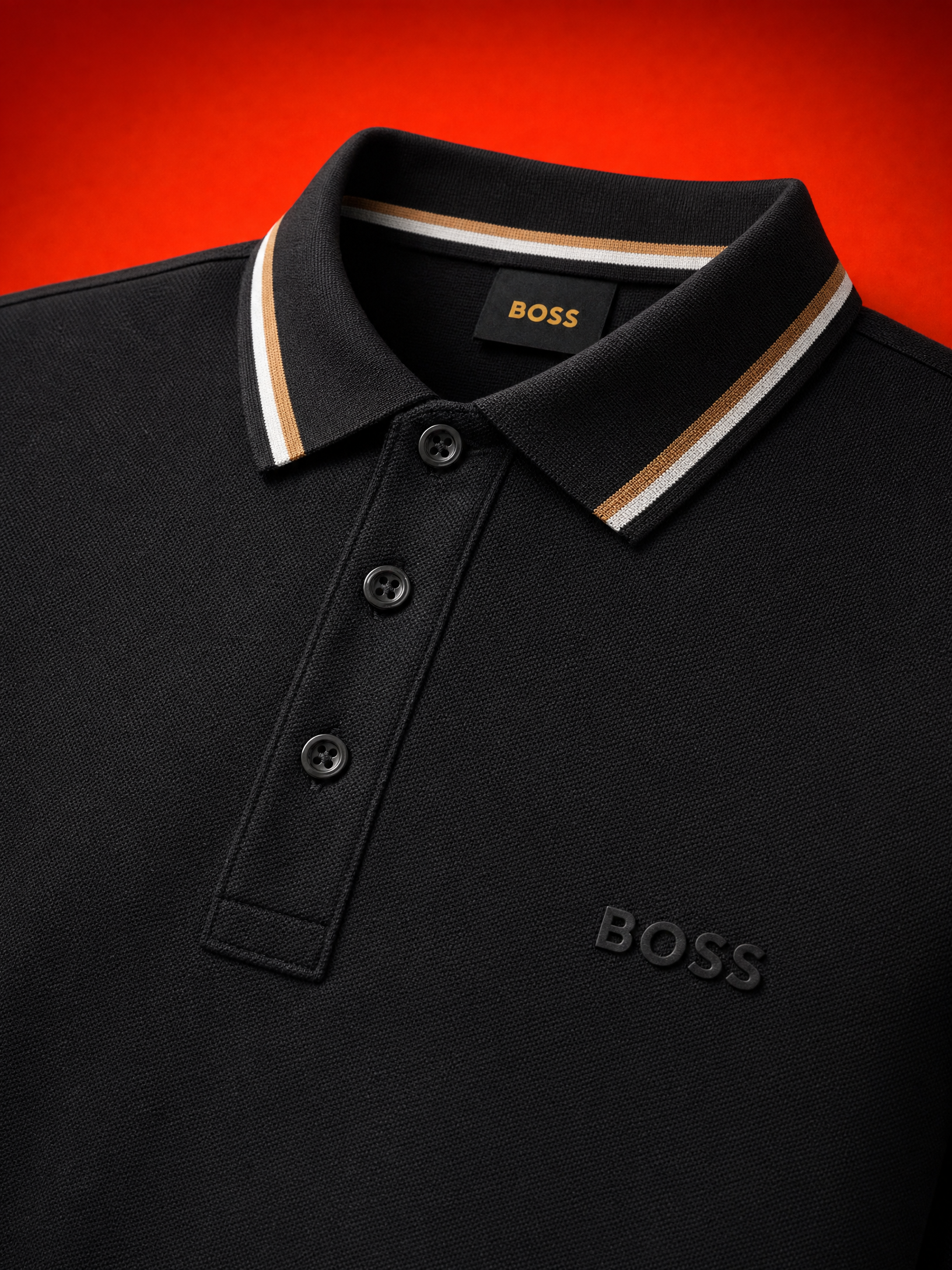 BOSS Polo Shirt with Signature Stripe Trim – Black